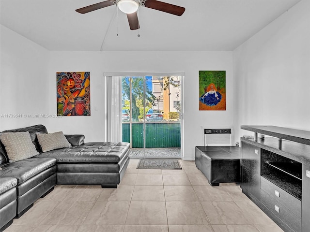 16900 NE 14th Ave Unit 115, Miami, FL 33162 - living area with a wall mounted AC, ceiling fan, and light tile patterned floors