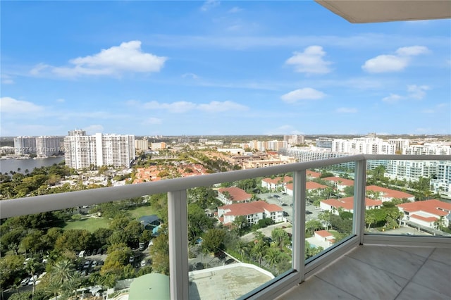 balcony with a city view and a water view