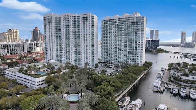 exterior space with a water view