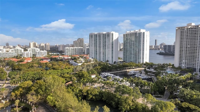 property's view of city featuring a water view