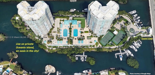 aerial view with a water view