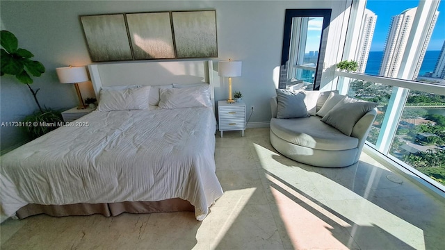 bedroom with a water view