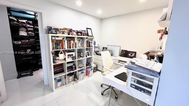 home office featuring recessed lighting and tile patterned floors