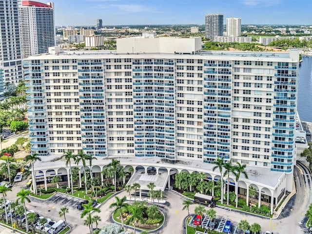 view of building exterior featuring a water view