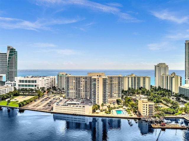 aerial view with a water view