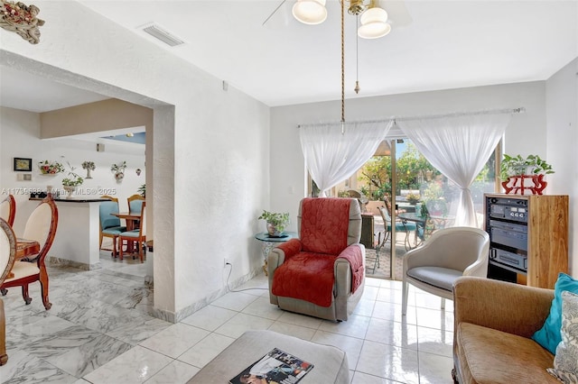 living area with visible vents