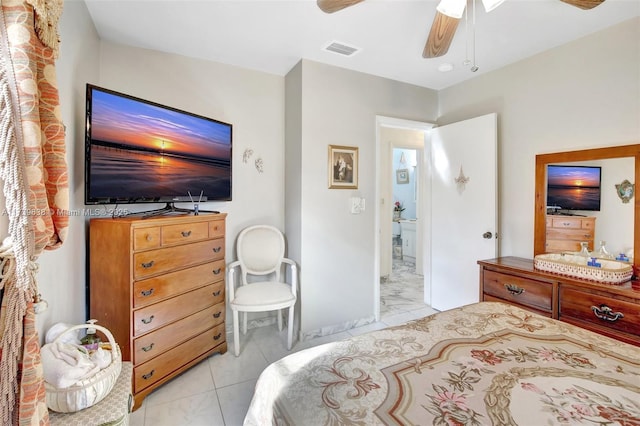 bedroom featuring a ceiling fan and visible vents
