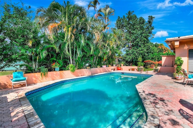 view of swimming pool with fence, a patio area, and a fenced in pool