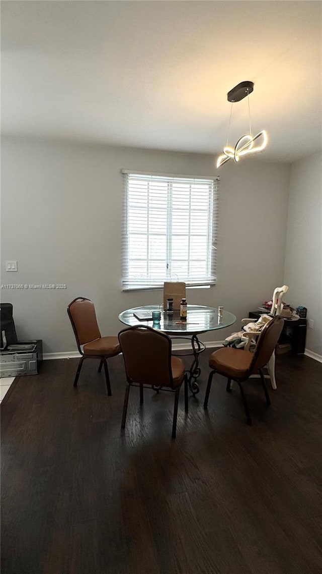 dining area featuring dark wood-type flooring