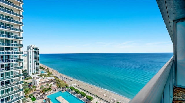 property view of water featuring a view of the beach