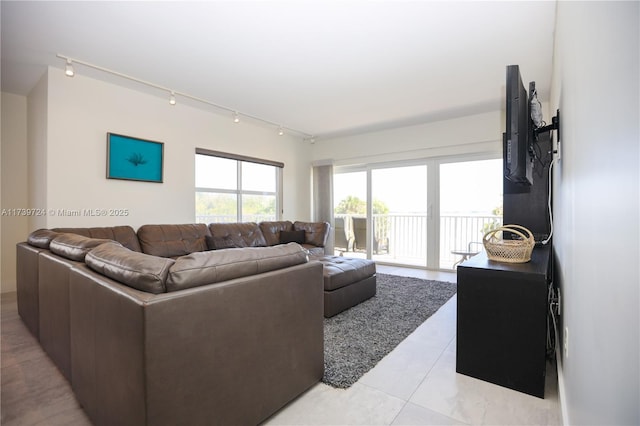 living room with rail lighting