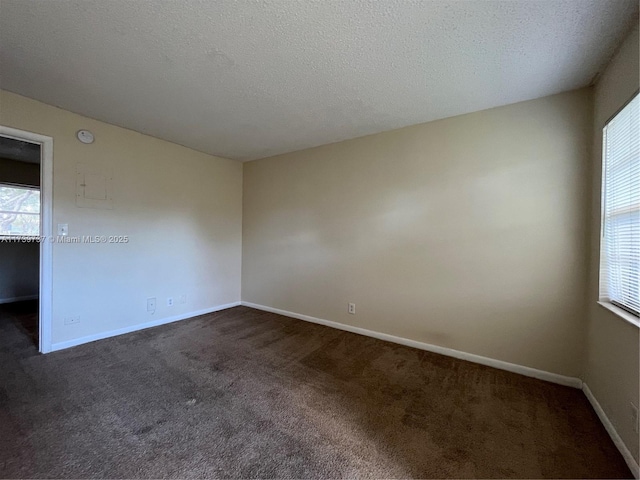 carpeted empty room featuring plenty of natural light and a textured ceiling