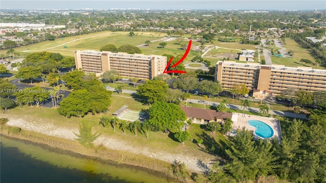 aerial view featuring a water view