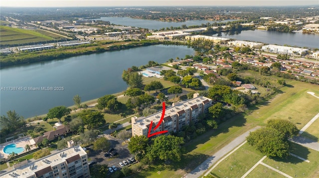 aerial view with a water view