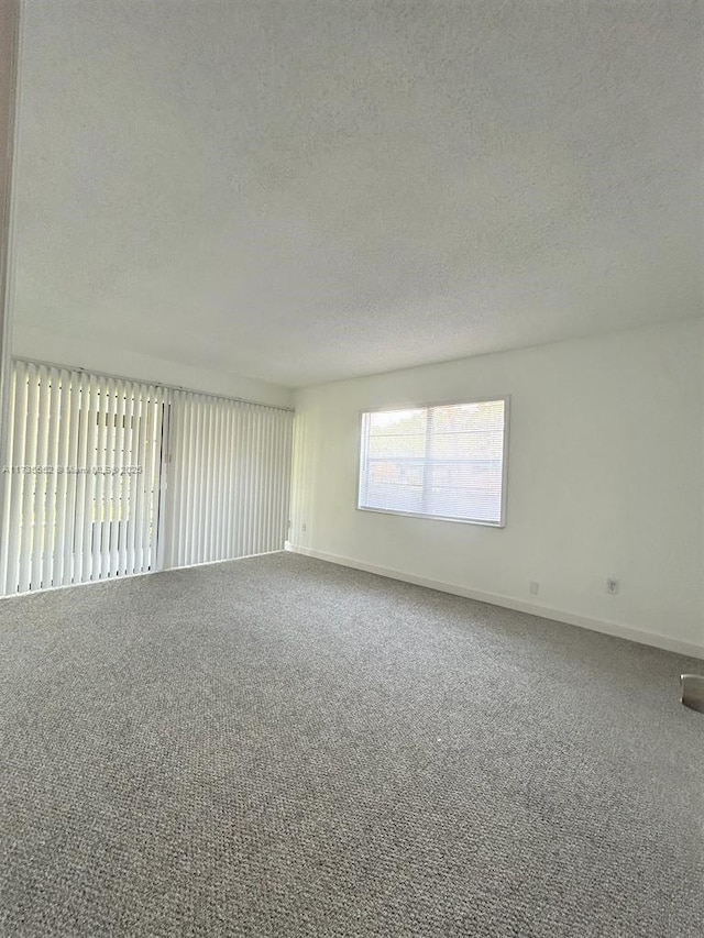 empty room with carpet floors and a textured ceiling