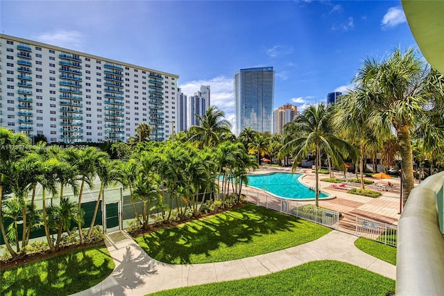 view of pool featuring a patio area