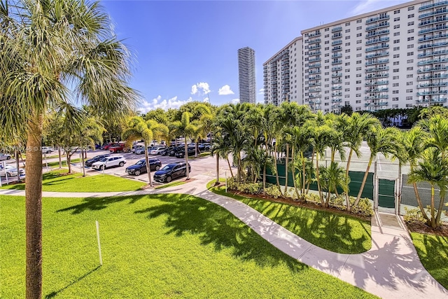 view of property's community with a yard