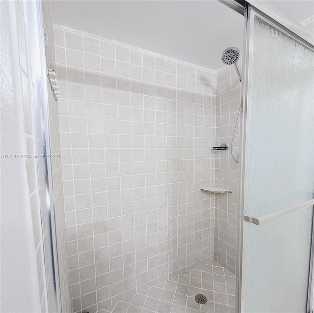 bathroom featuring a shower with door