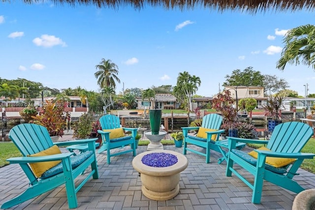 view of patio featuring a fire pit