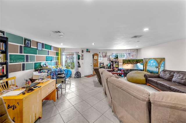 tiled living room with a wealth of natural light