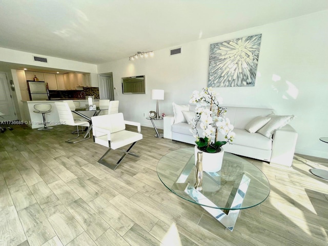 living room featuring light wood-type flooring