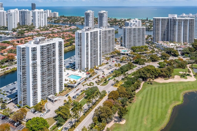 bird's eye view featuring a water view