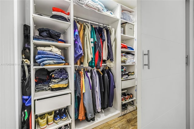 spacious closet with wood finished floors