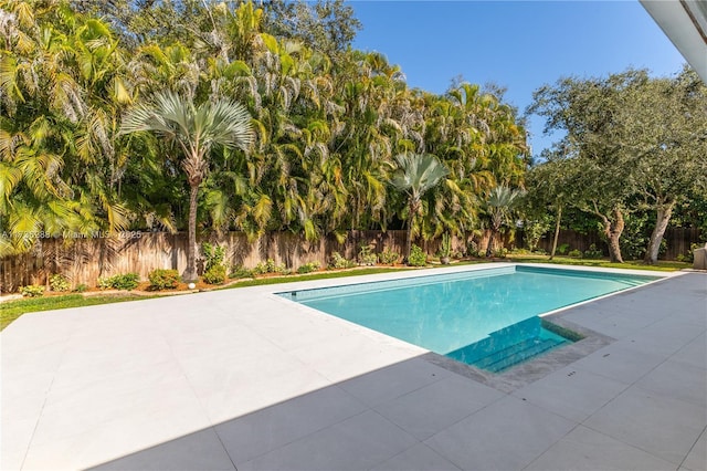 view of swimming pool with a patio area, a fenced backyard, and a fenced in pool