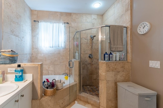 bathroom with an enclosed shower, vanity, and toilet