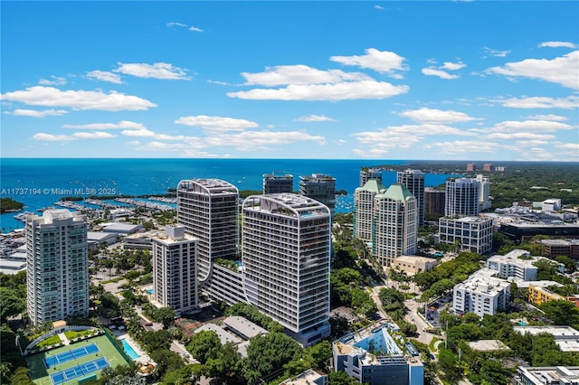 aerial view featuring a water view