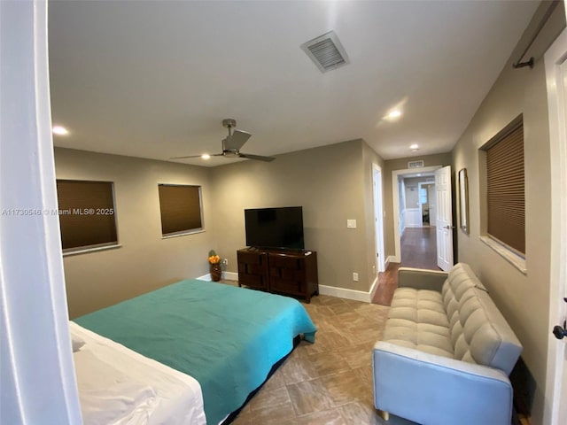 bedroom featuring ceiling fan