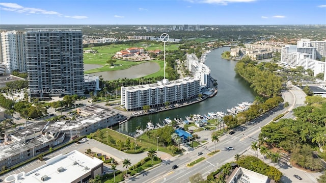 bird's eye view with a water view and a city view