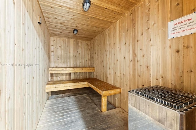 view of sauna featuring wood finished floors