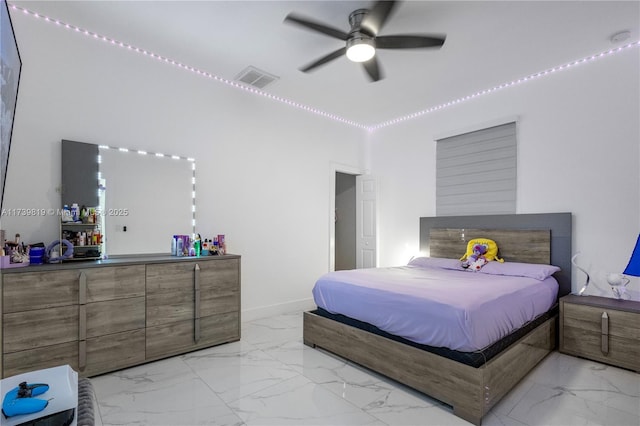 bedroom featuring ceiling fan