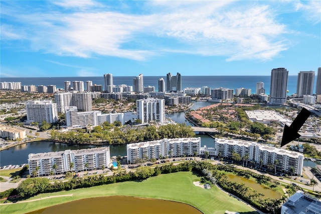 aerial view featuring a water view