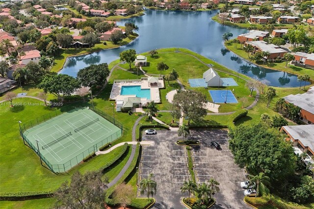 bird's eye view featuring a water view