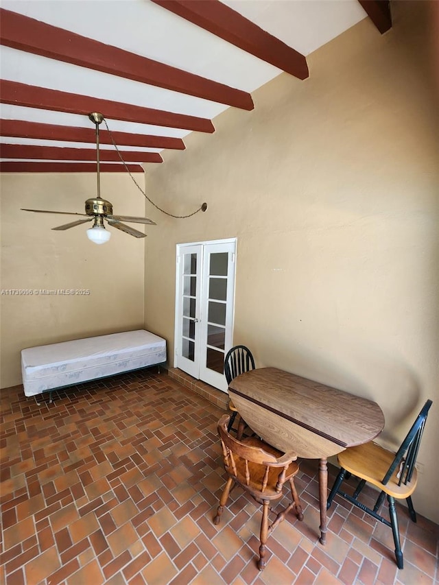 view of patio featuring ceiling fan and french doors