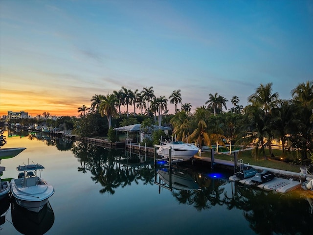 property view of water featuring a boat dock