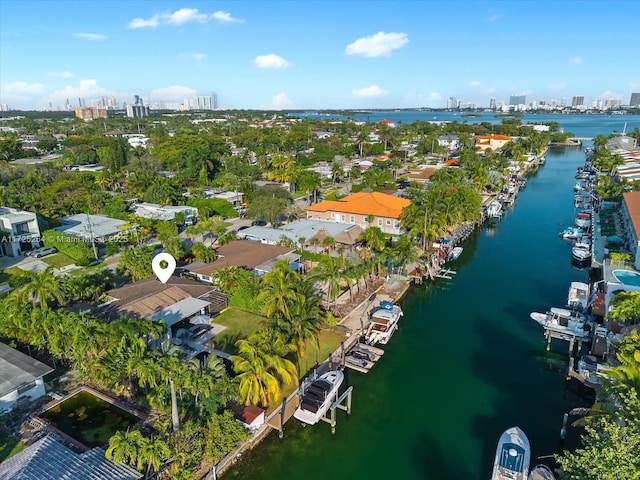 aerial view featuring a water view