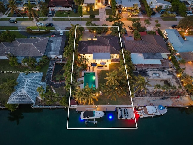 aerial view with a water view