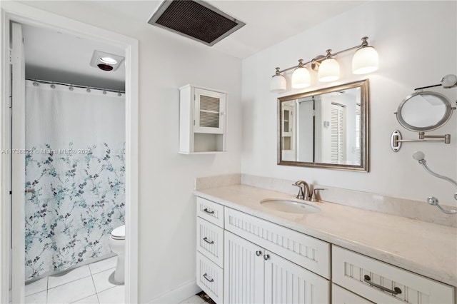 500 Bayview Dr Unit 1419, Sunny Isles Beach, FL 33160 - bathroom featuring tile patterned flooring, visible vents, toilet, a shower with shower curtain, and vanity