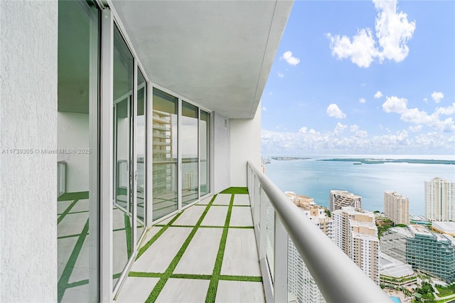 balcony with a water view and radiator