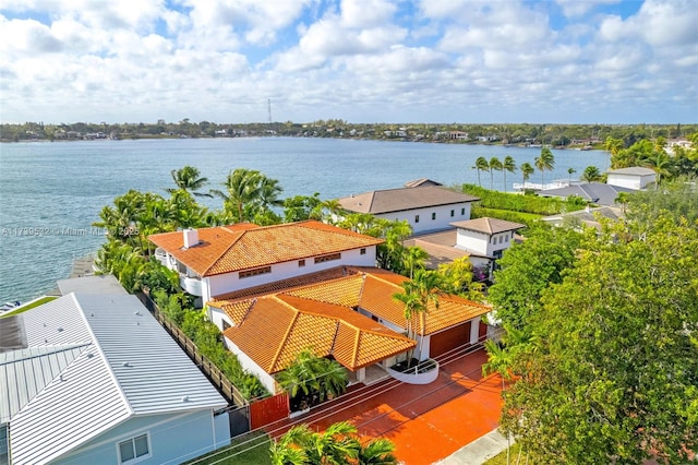 aerial view with a water view