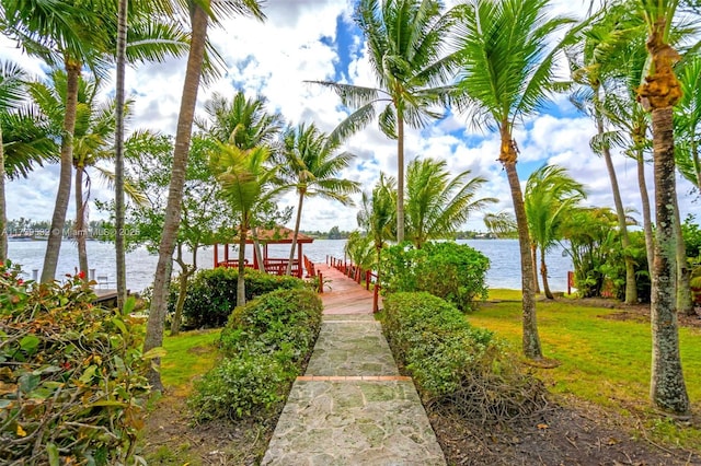 view of home's community with a water view