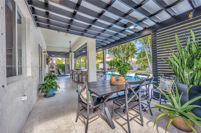 view of patio with a pergola and a fenced in pool