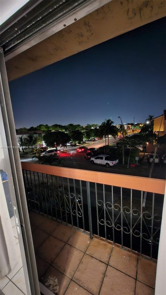 view of balcony at night