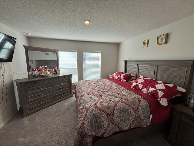 bedroom featuring carpet and a textured ceiling