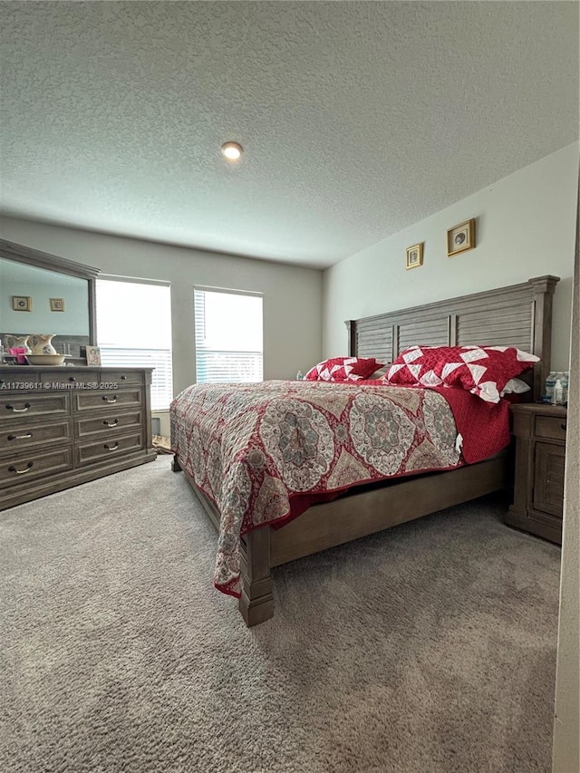 bedroom with carpet flooring and a textured ceiling