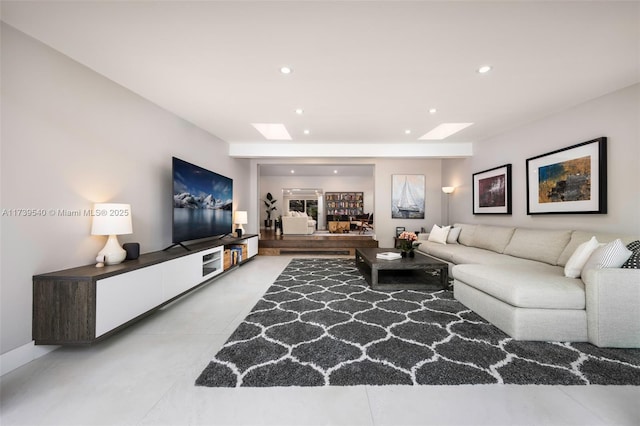 living room with a skylight