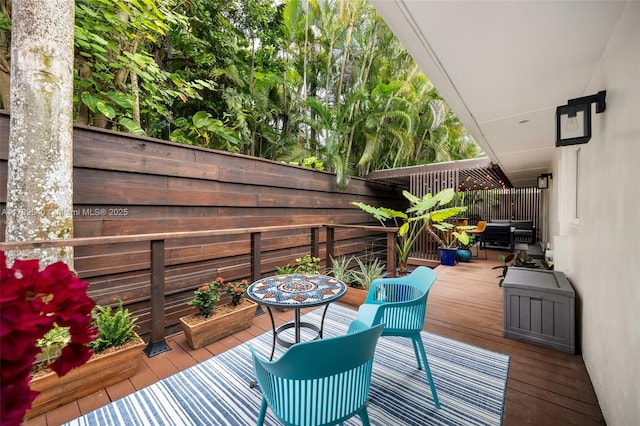 wooden balcony with a deck